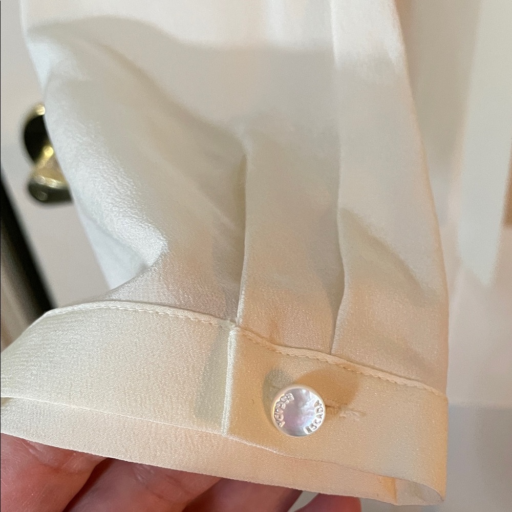 Escada 100% Silk Cream Tie-Neck Long Sleeve Blouse - Picture 9 of 14